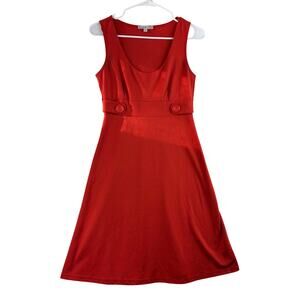 Moa Moa Sleeveless Knee Length Dress Womenโs Small Orange Button Waist Velma